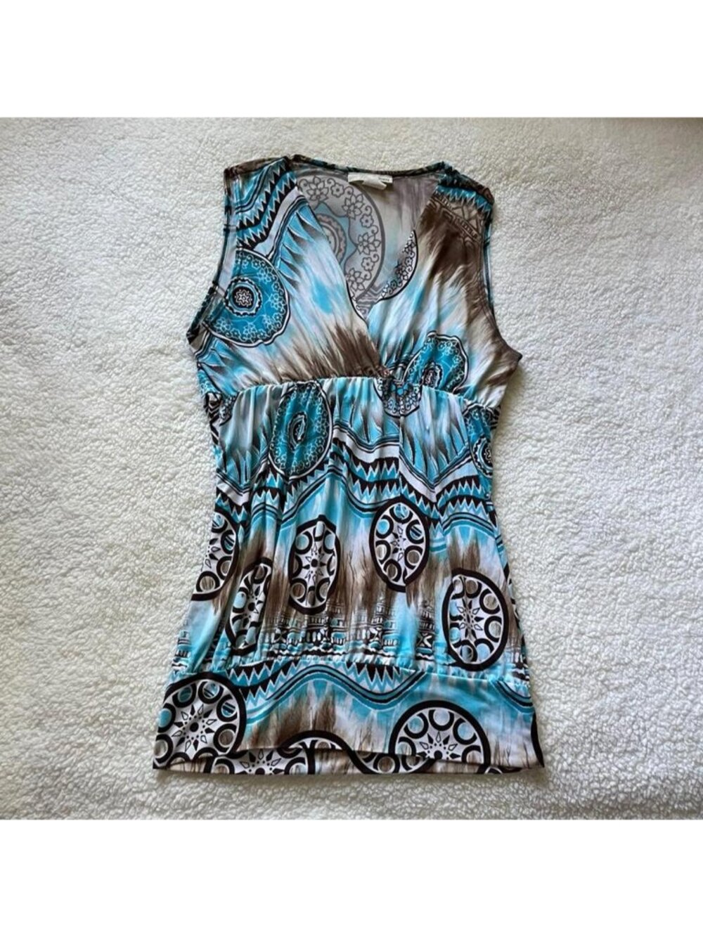 Y2K Sirens blue & brown printed sleeveless top
